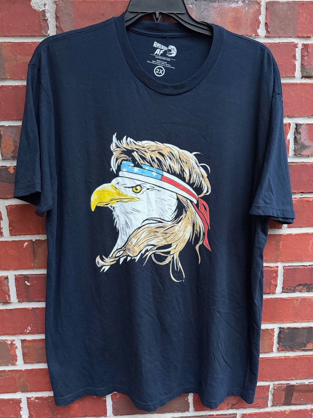 American AF 2X Navy Graphic Eagle w/ Patriotic Headband Short Sleeve T-shirt F7